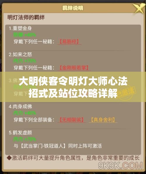 大明侠客令明灯大师心法招式及站位攻略详解